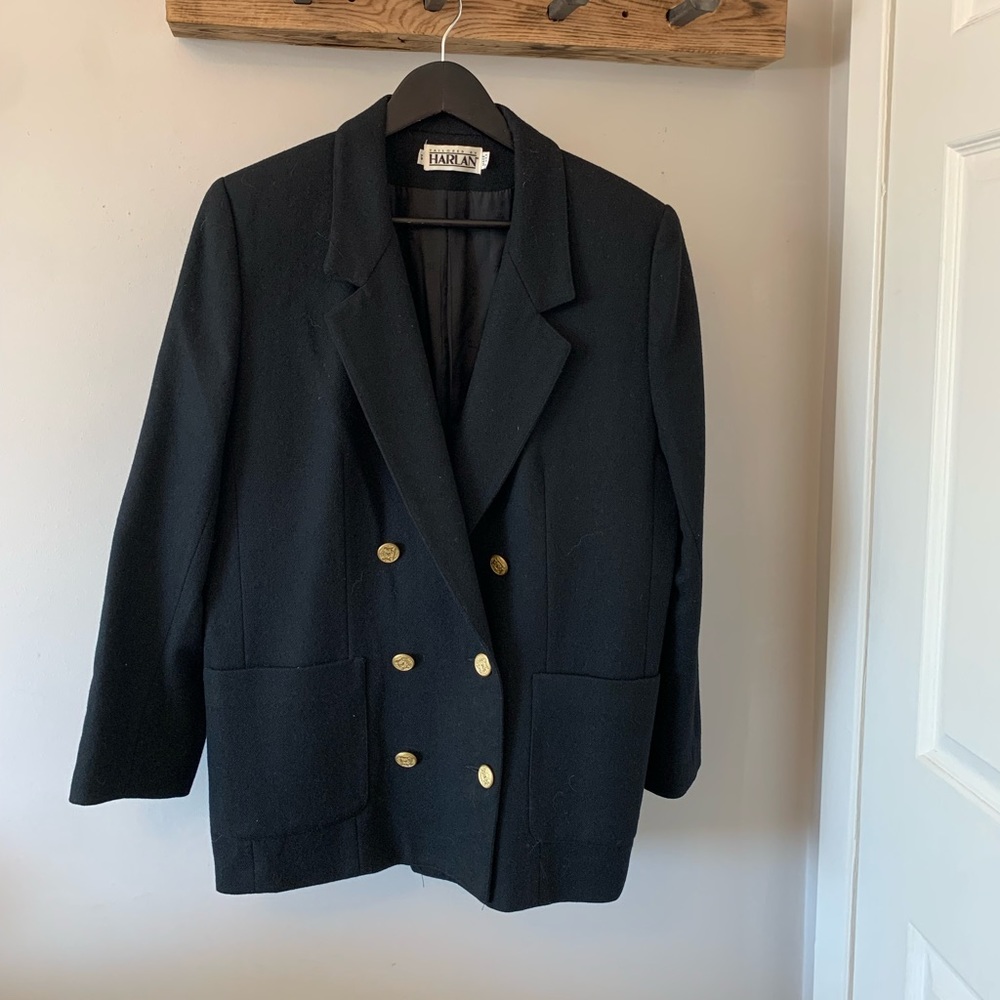 Vintage / Black Blazer / Gold Buttons / Academia